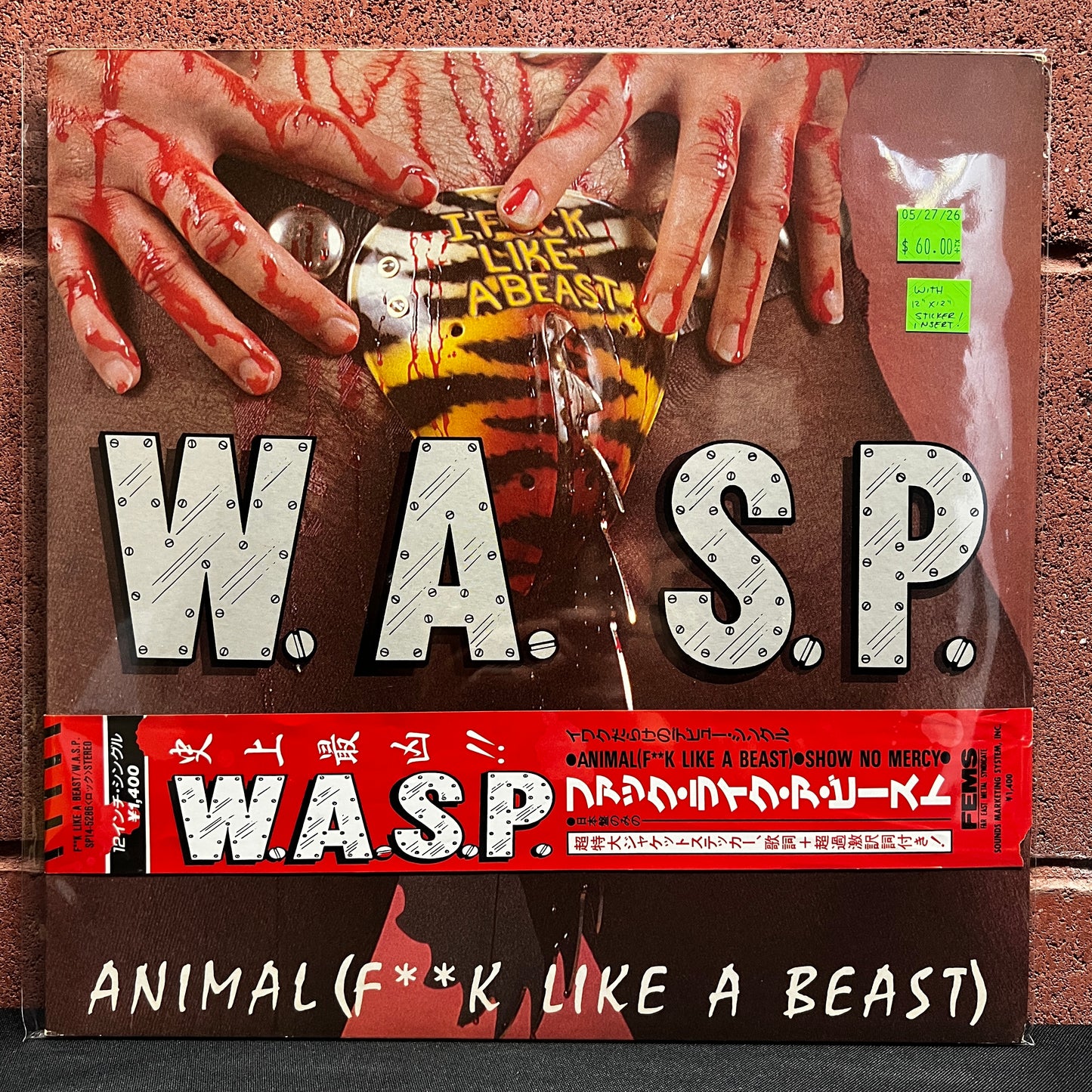 Used Vinyl: W.A.S.P. "Animal (F**k Like A Beast)" 12" (1986 Japanese Issue w/ huge sticker!)
