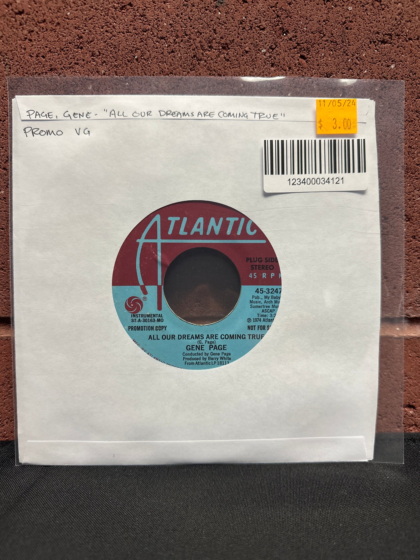 Used Vinyl:  Gene Page ”All Our Dreams Are Coming True” 7" (Promo)