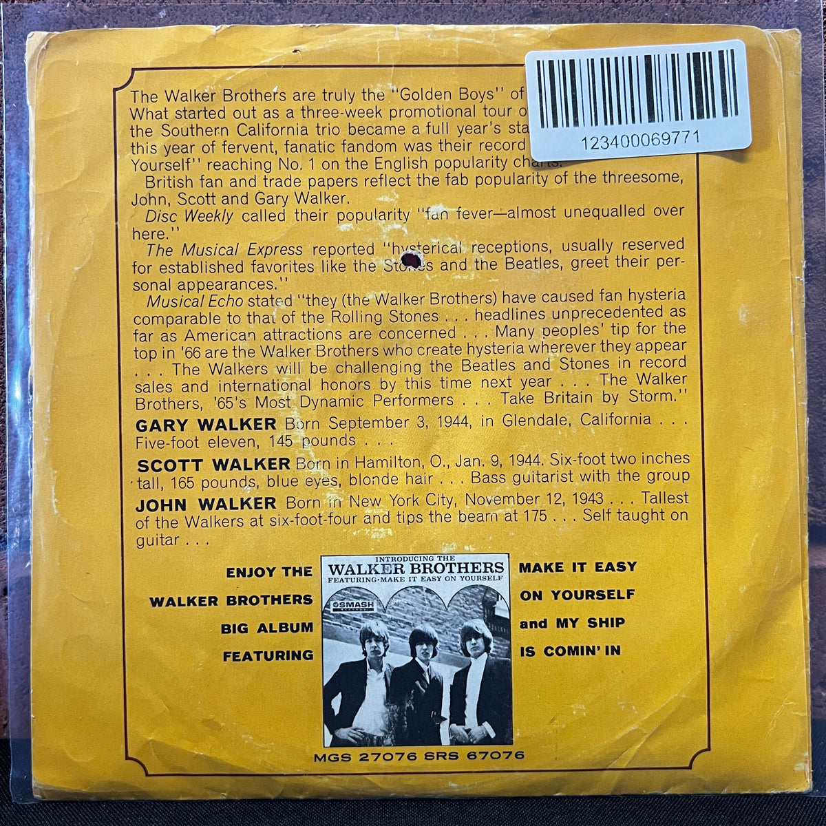 Used Vinyl: Walker Brothers "My Ship is Coming In" 7"