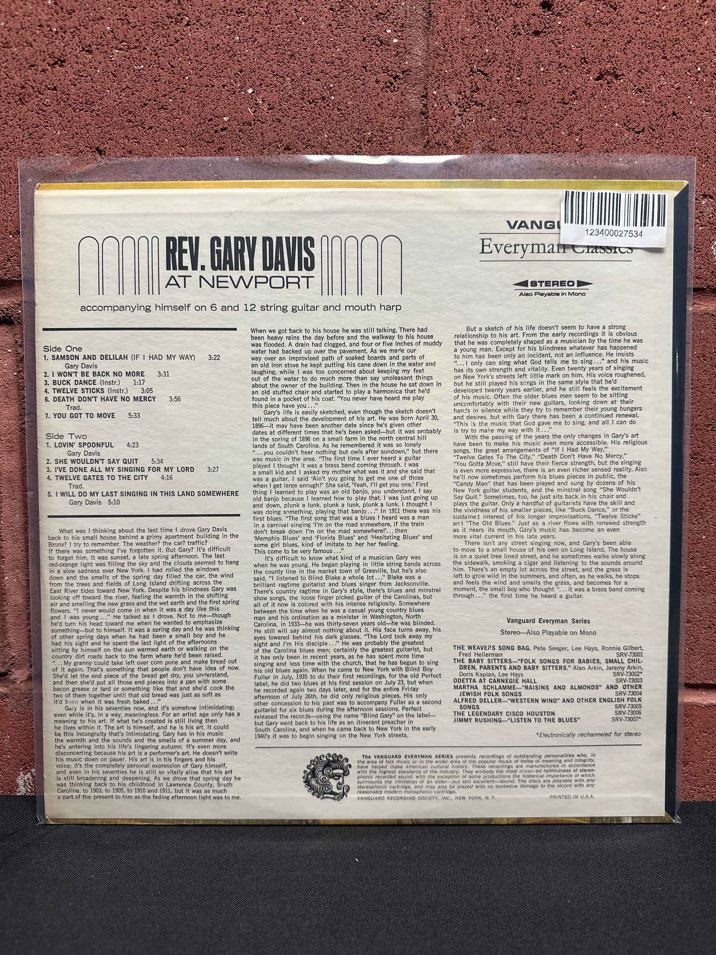 Used Vinyl:  Rev. Gary Davis ”The Reverend Gary Davis At Newport” LP