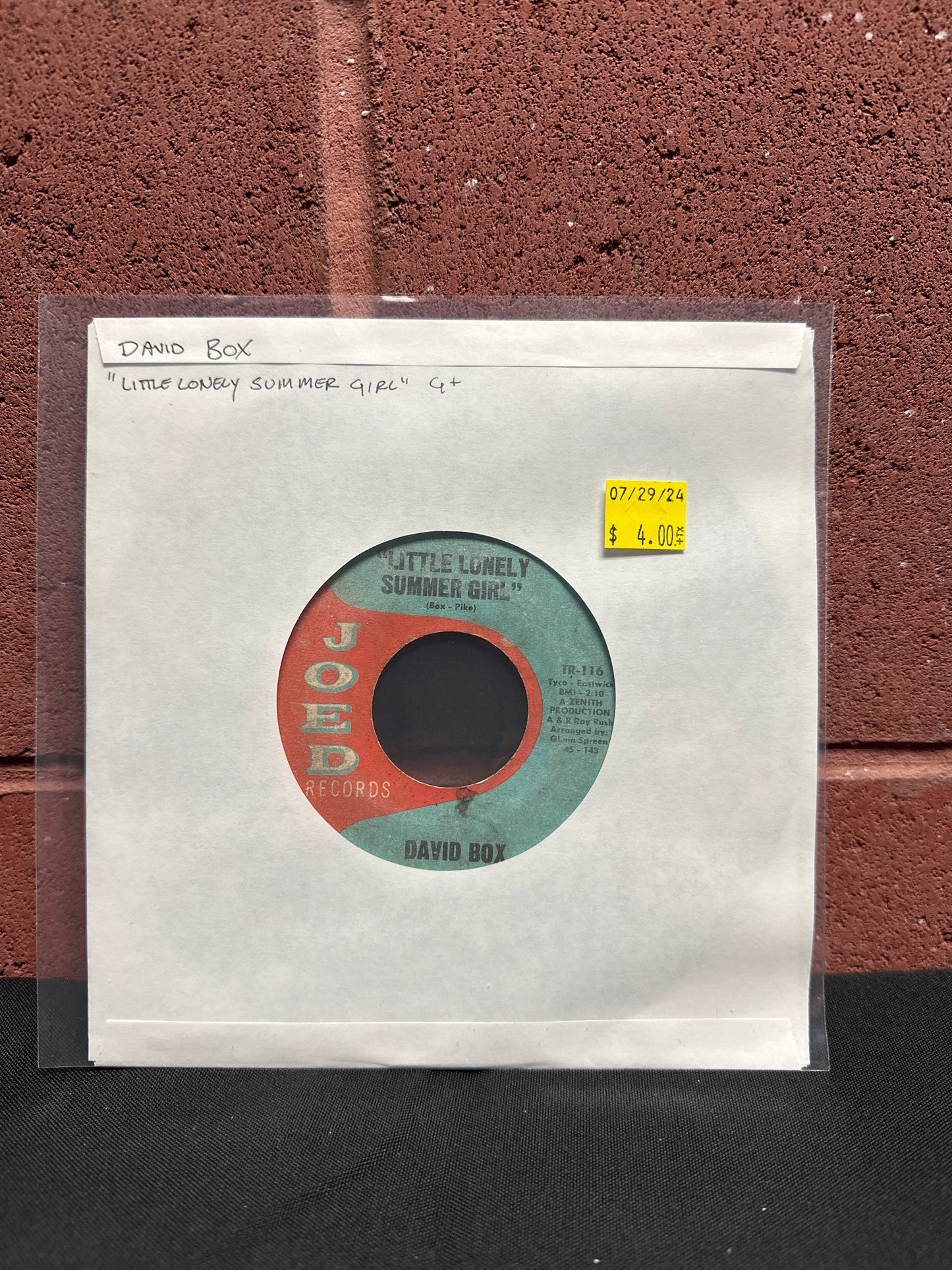 Used Vinyl:  David Box ”Little Lonely Summer Girl / No One Will Ever Know” 7"