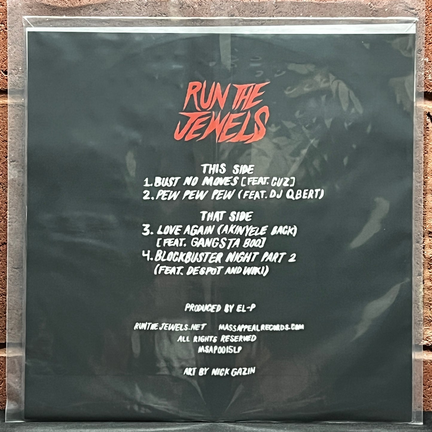 Used Vinyl: Run The Jewels ‎"Bust No Moves" 12" (2015 Press - Clear w/Marbled Color Vinyl)