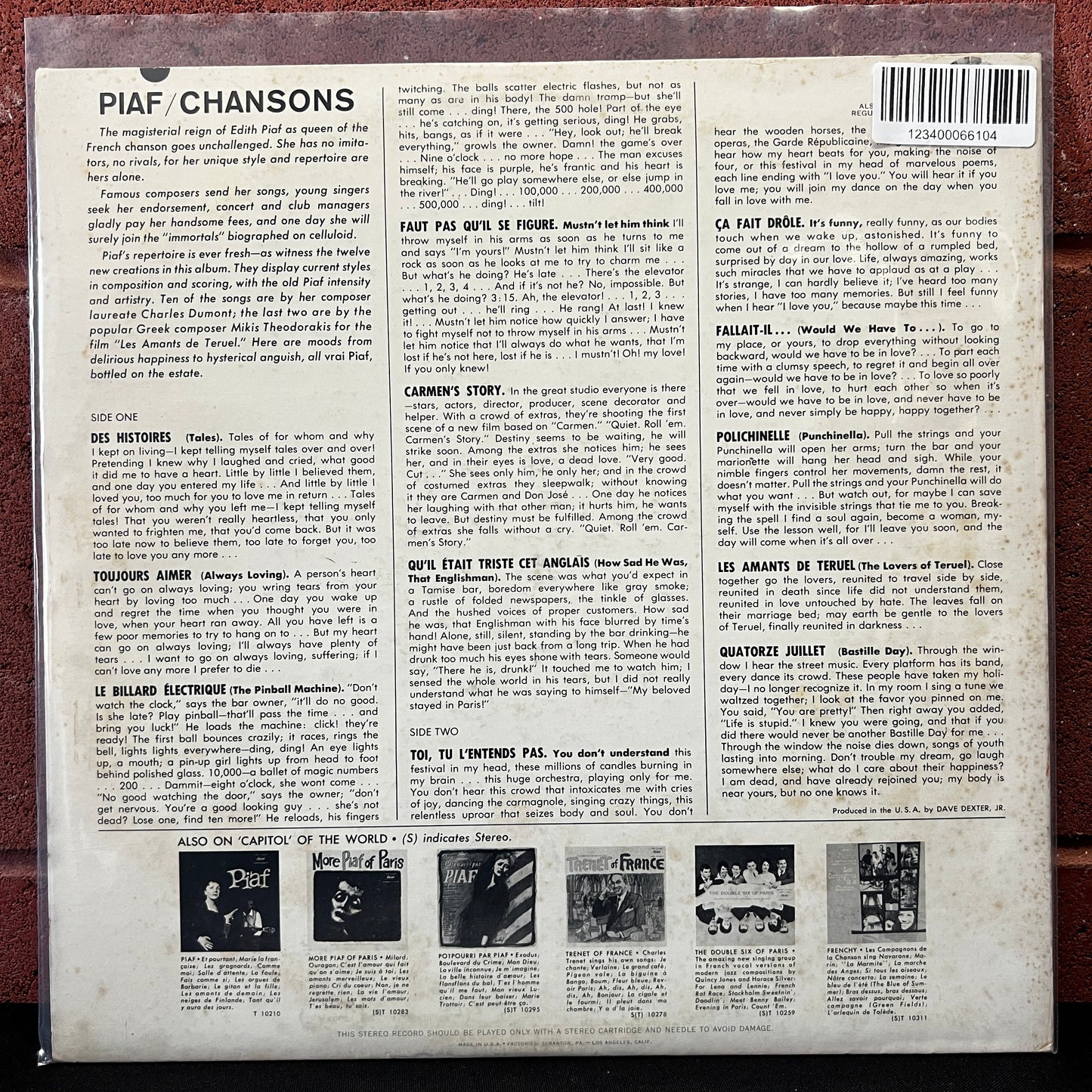Used Vinyl: Edith Piaf "Chansons" LP (1963 Press)