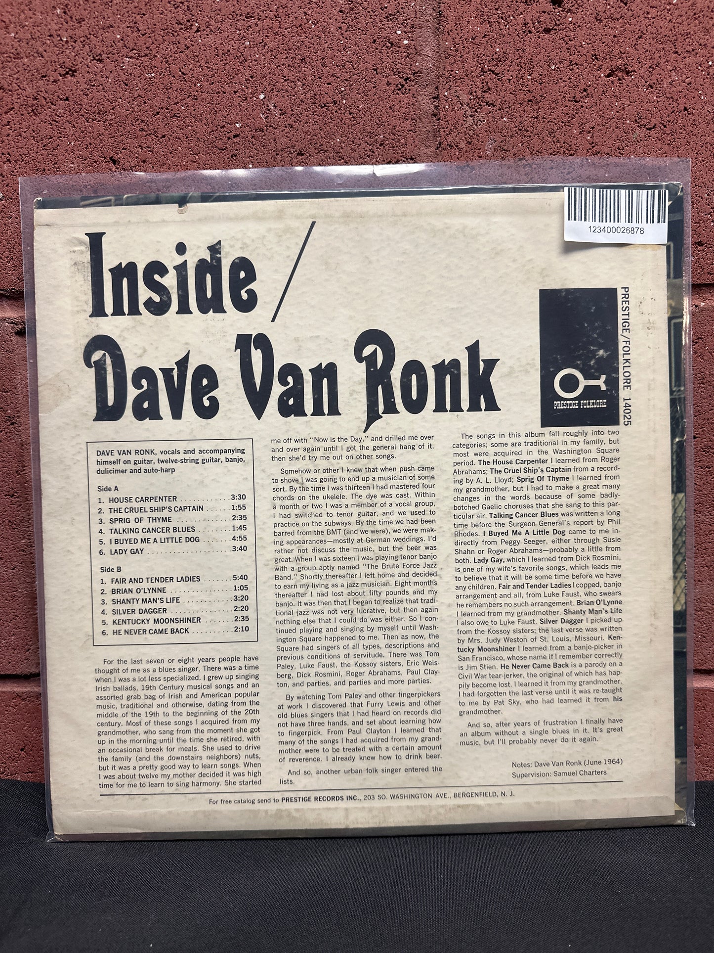 Used Vinyl:  Dave Van Ronk ”Inside” LP