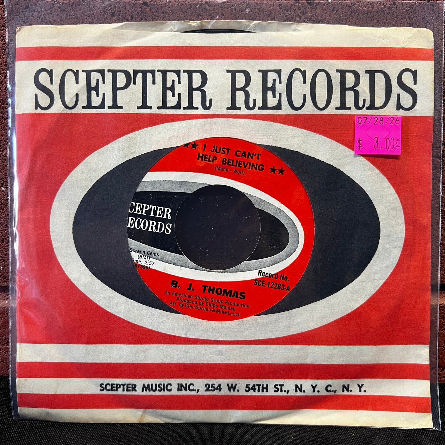 Used Vinyl: B.J. Thomas "I Just Can't Help Believing" 7"