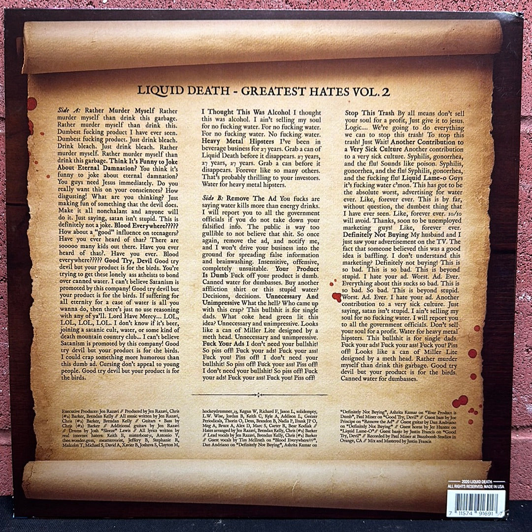 Used Vinyl:  Liquid Death ”Greatest Hates Vol. 2” LP