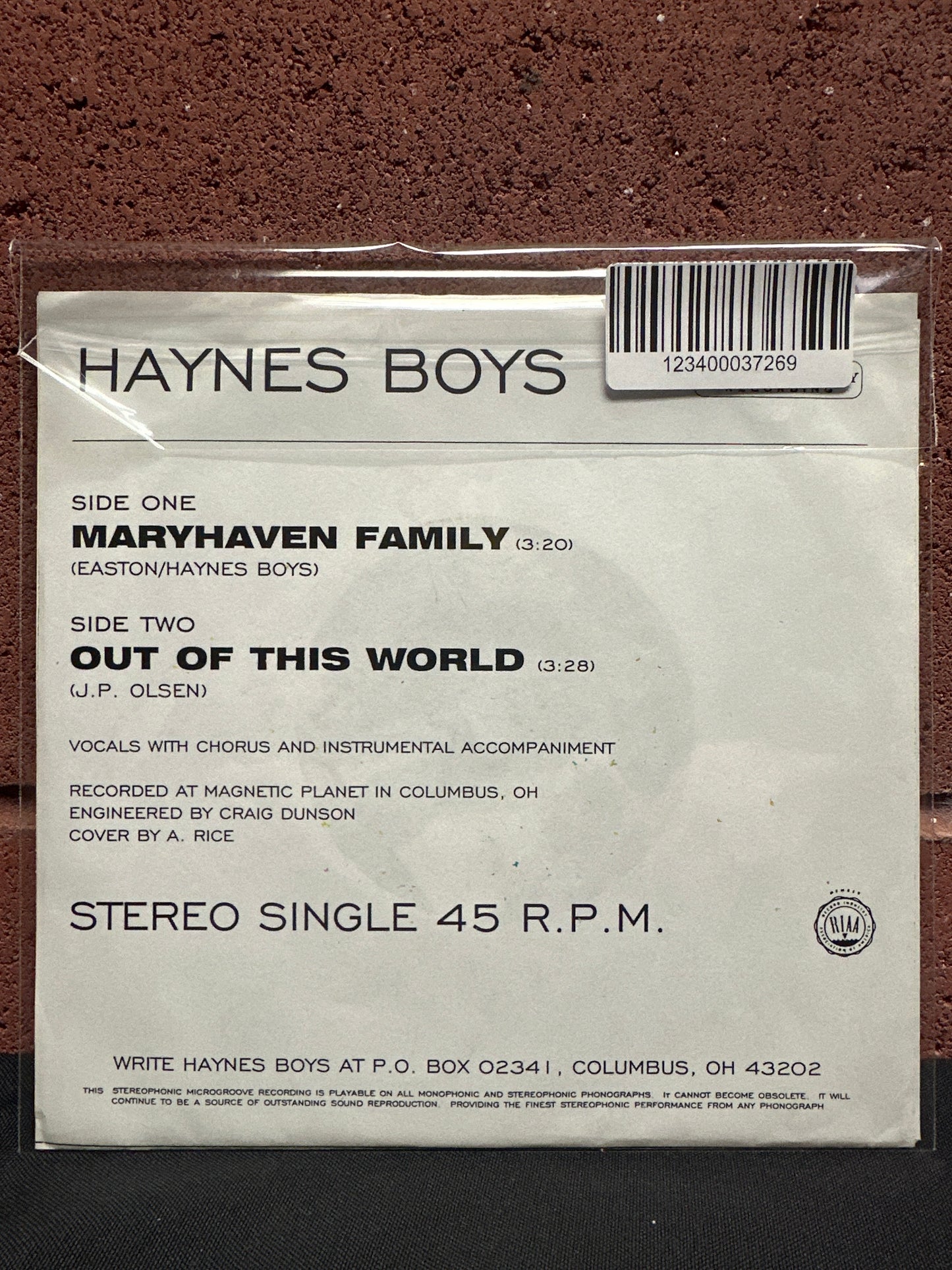 Used Vinyl:  Haynes Boys ”Maryhaven Family” 7"