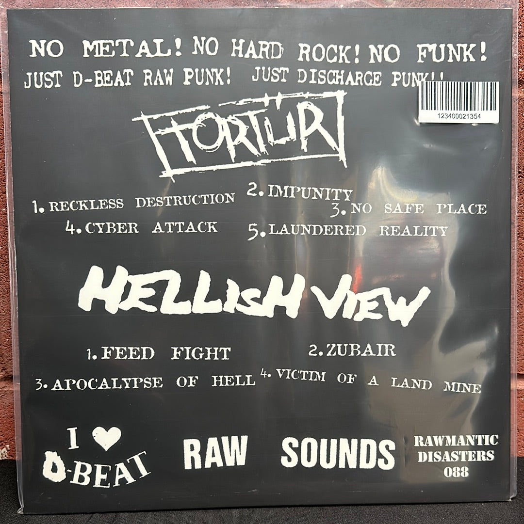 Used Vinyl:  Tortur / Hellish View ”Raw Split” 12" (Clear vinyl)