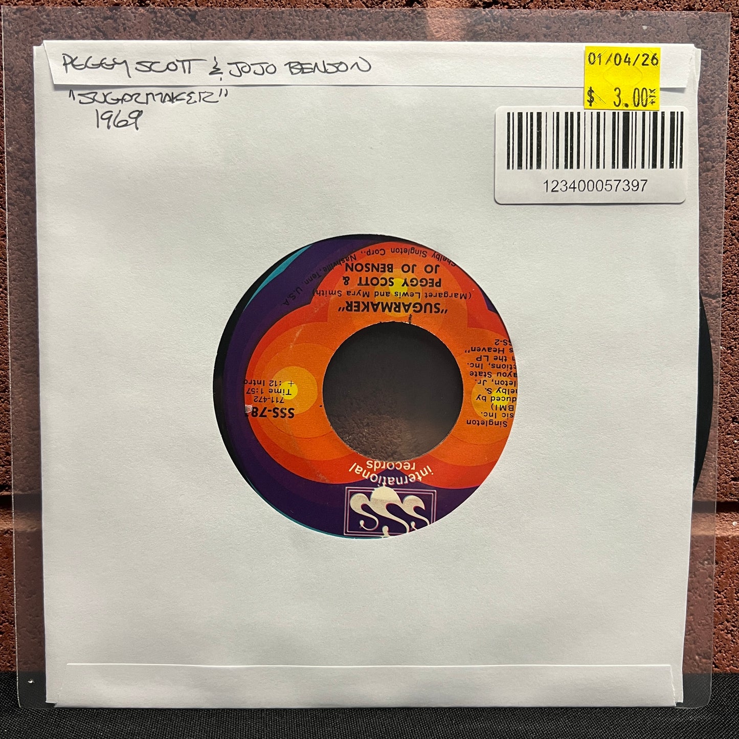 Used Vinyl: Peggy Scott & JoJo Benson "Sugarmaker" 7" (1969)