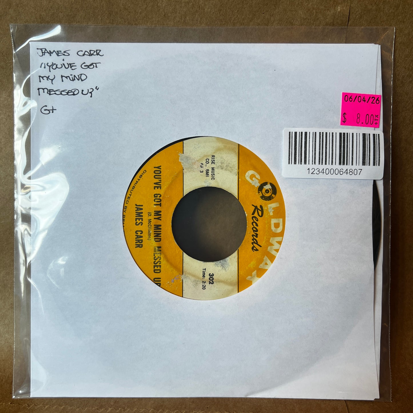 Used Vinyl: James Carr ‎"You've Got My Mind Messed Up / That's What I Want To Know" 7" (1966 Press)