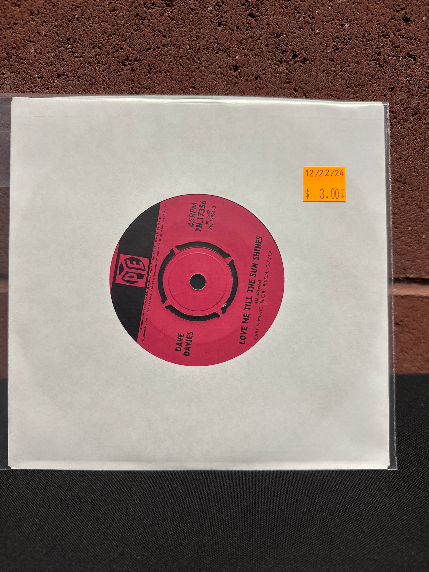 Used Vinyl:  Dave Davies ”Death Of A Clown” 7"