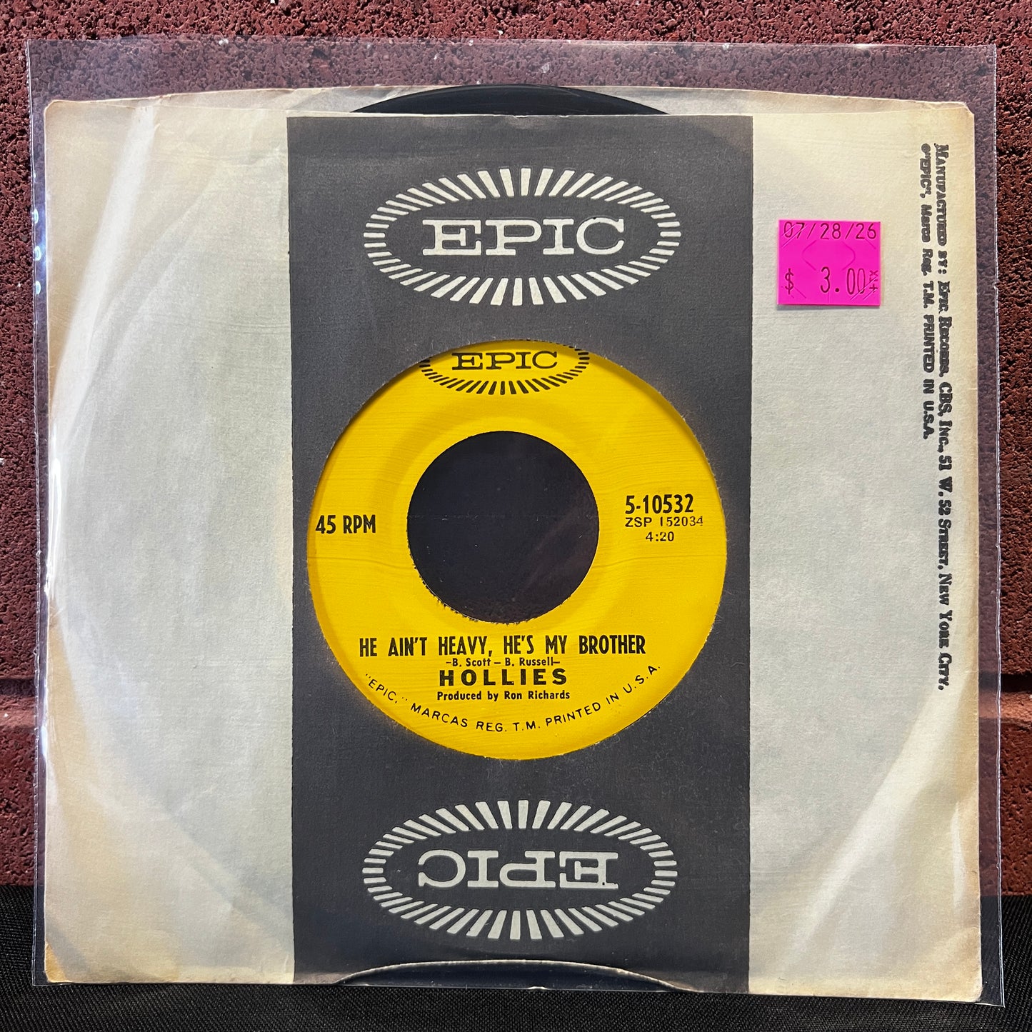 Used Vinyl: Hollies "He Ain't Heavy, He's My Brother" 7"