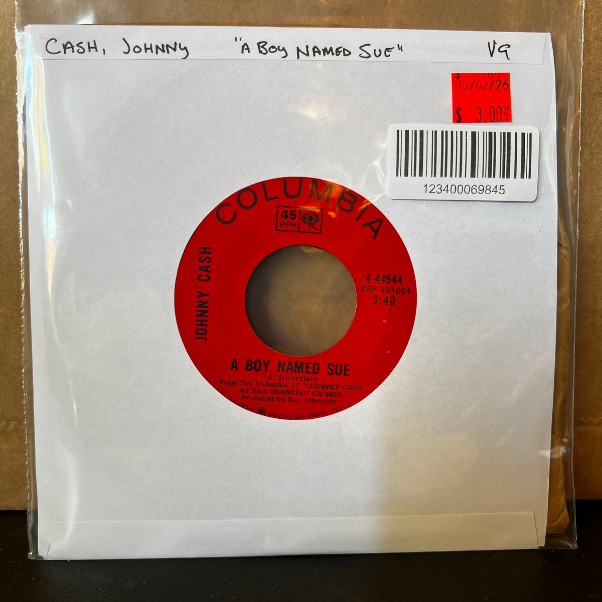 Used Vinyl: Johnny Cash "A Boy Named Sue" 7"
