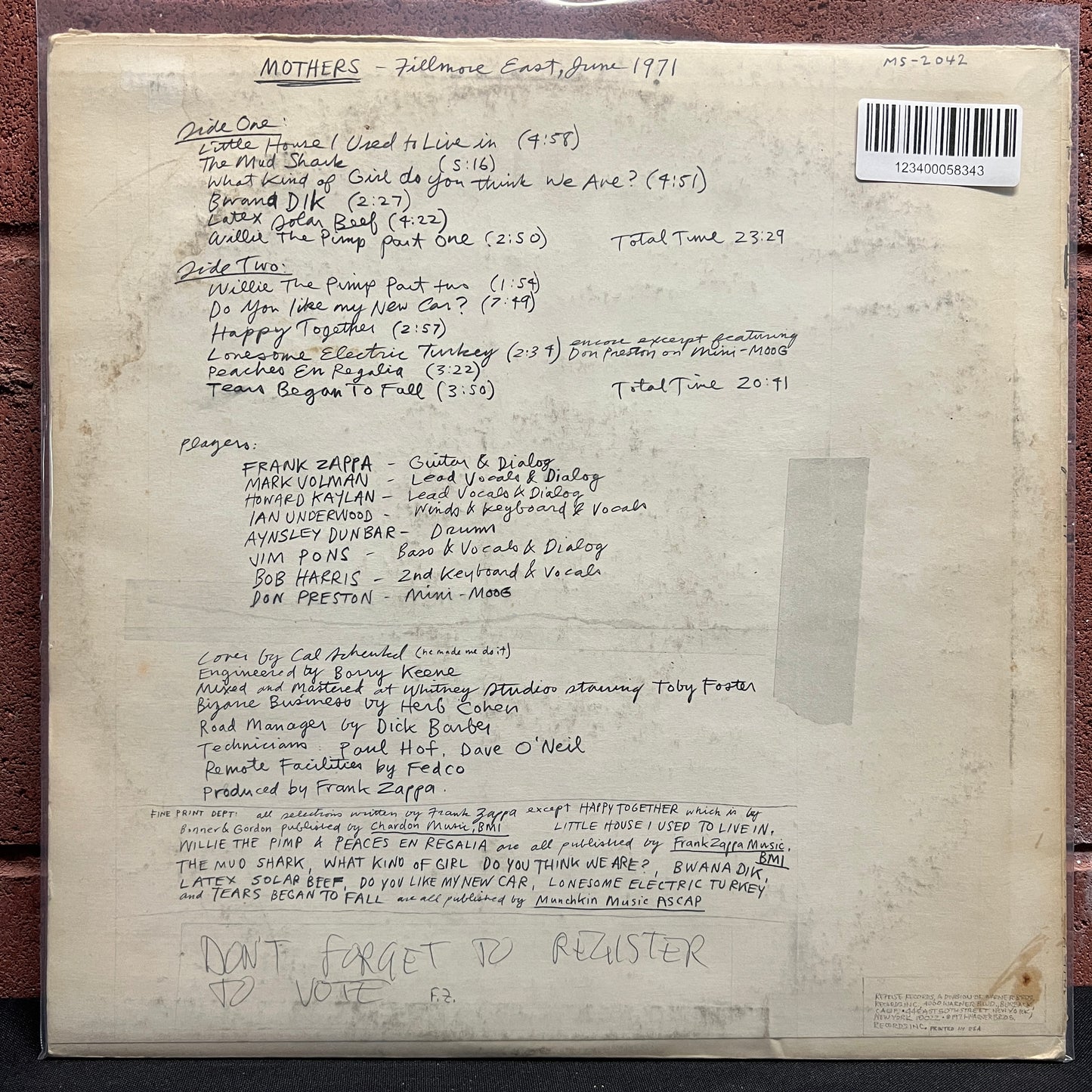 Used Vinyl: The Mothers (Of Invention) (Frank Zappa) "Filmore East - June 1971" LP (1976 US pressing)