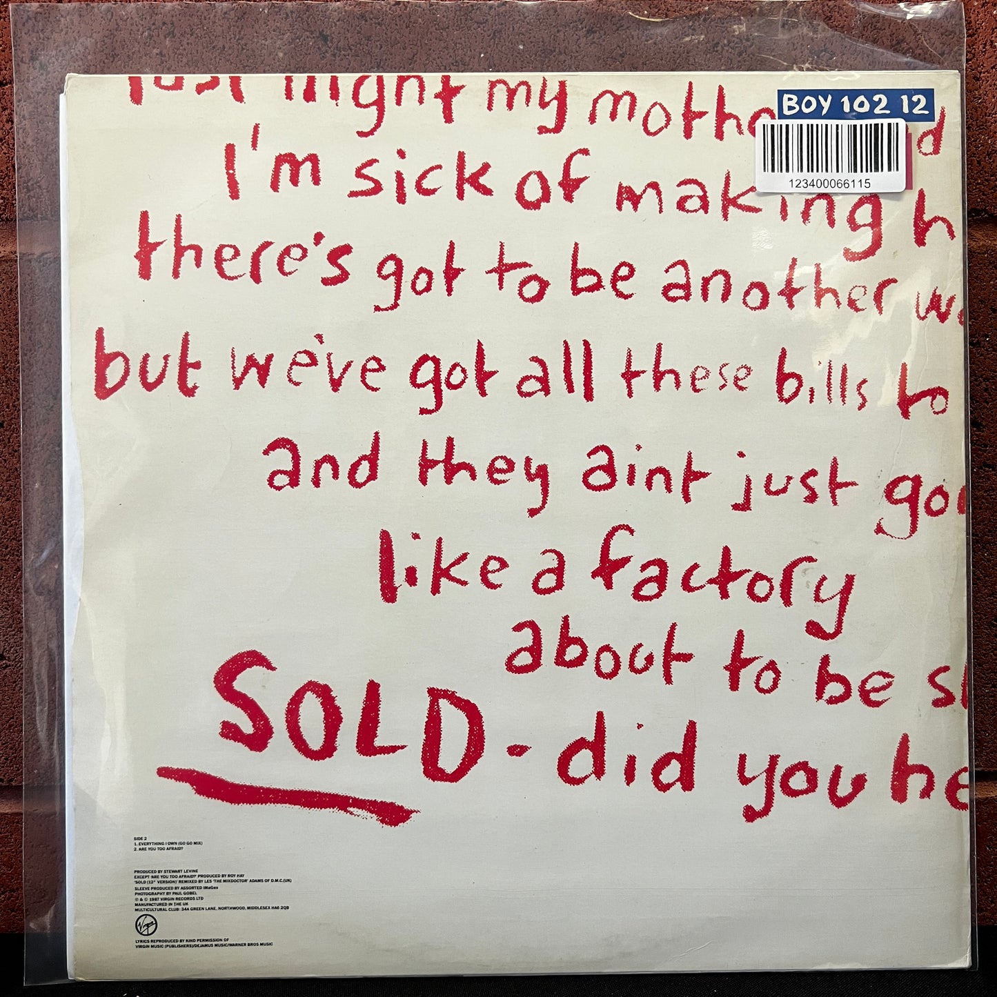 Used Vinyl: Boy George "Sold" 12" (1987 Euro Press)