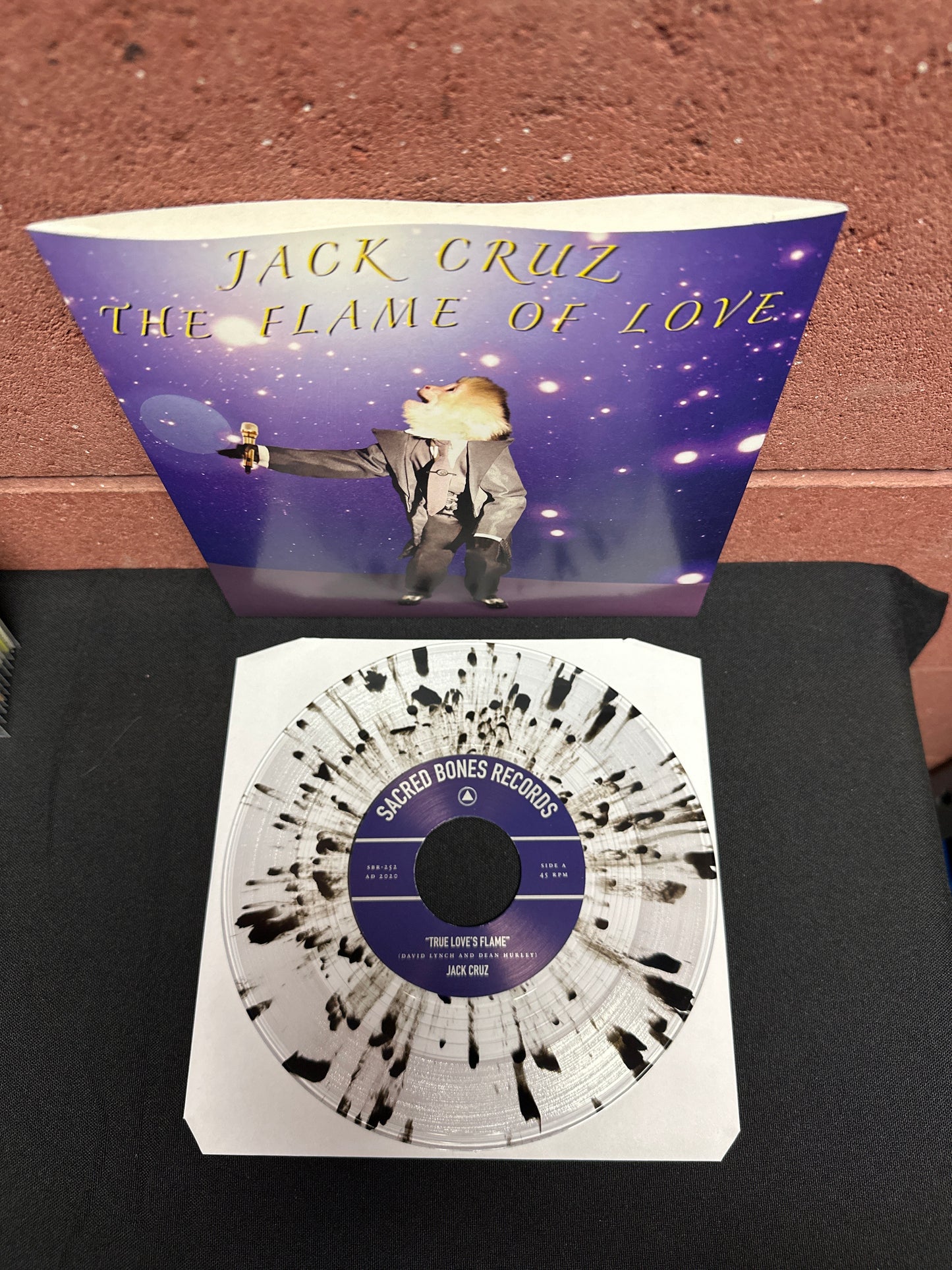 Used Vinyl:  David Lynch Featuring Jack Cruz ”The Flame Of Love” 7" (Clear with black spaltter vinyl)