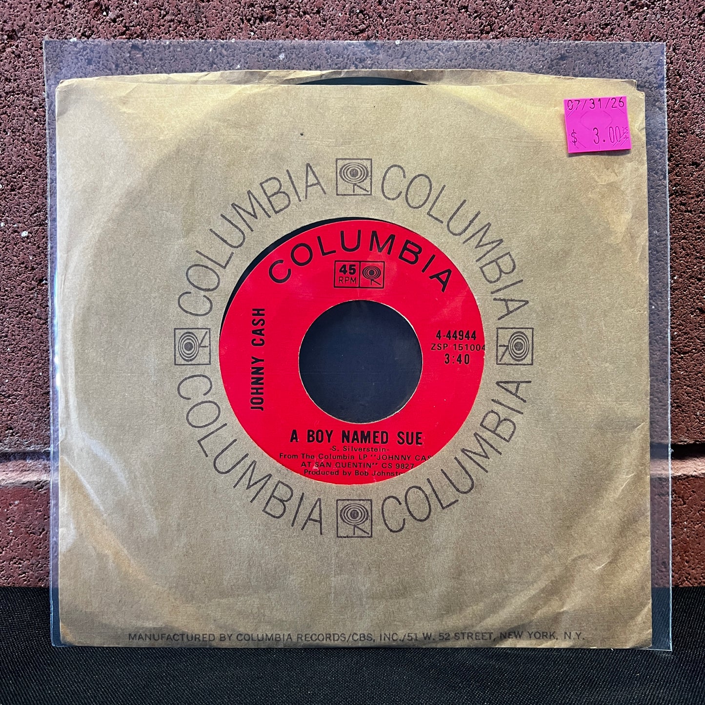 Used Vinyl: Johnny Cash "A Boy Named Sue" 7"