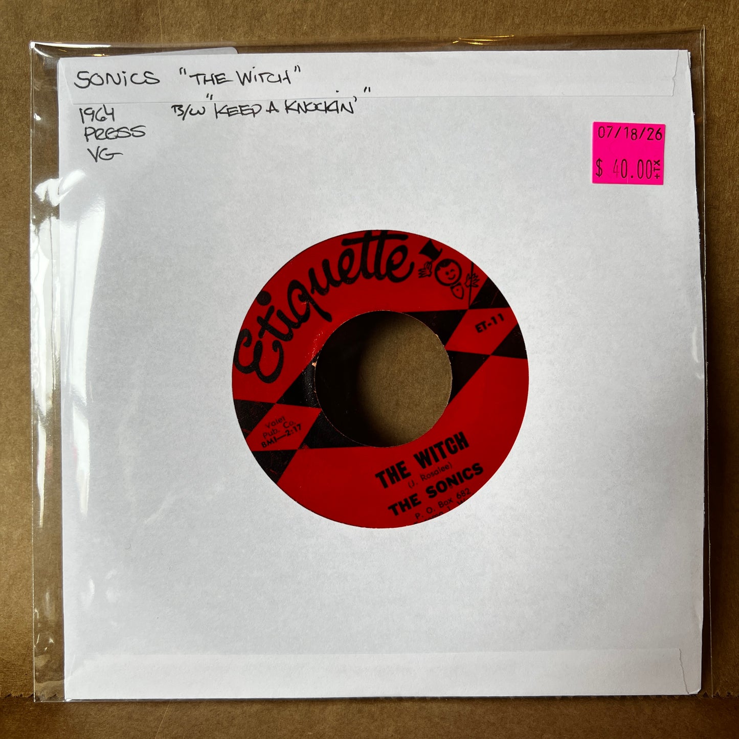 Used Vinyl: The Sonics ‎"The Witch / Keep A' Knock'in" 7" (1964 Press)