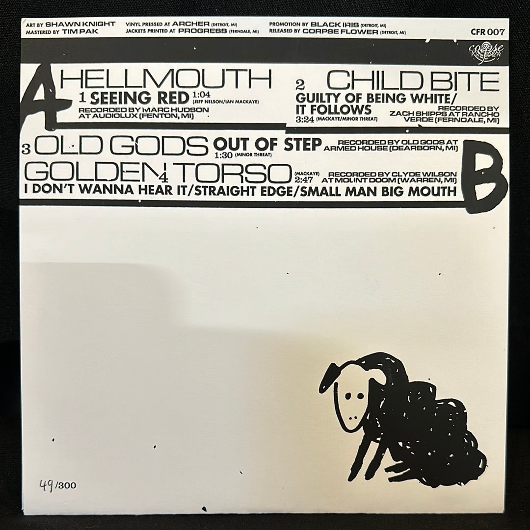 Used Vinyl:  Hellmouth / Child Bite / Old Gods / Golden Torso ”Flexed Heads: Four Minor Threat Songs Reinterpreted By Four Detroit Bands” 7" (White vinyl)