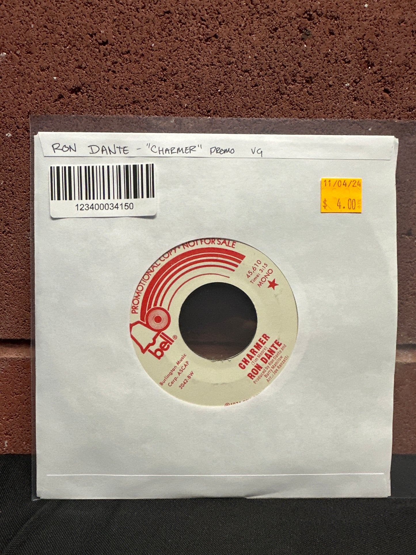 Used Vinyl:  Ron Dante ”Charmer ” 7" (Promo)