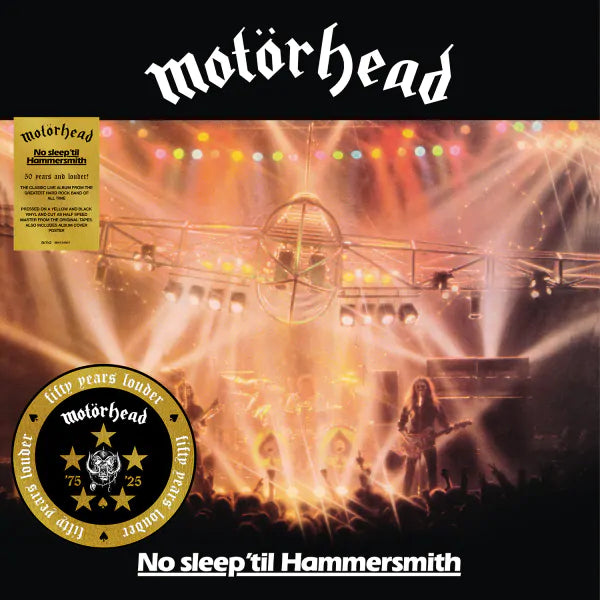 Motorhead "No Sleep 'Til Hammersmith (50th Anniversary)" LP (Yellow/Black Half- Speed Vinyl)