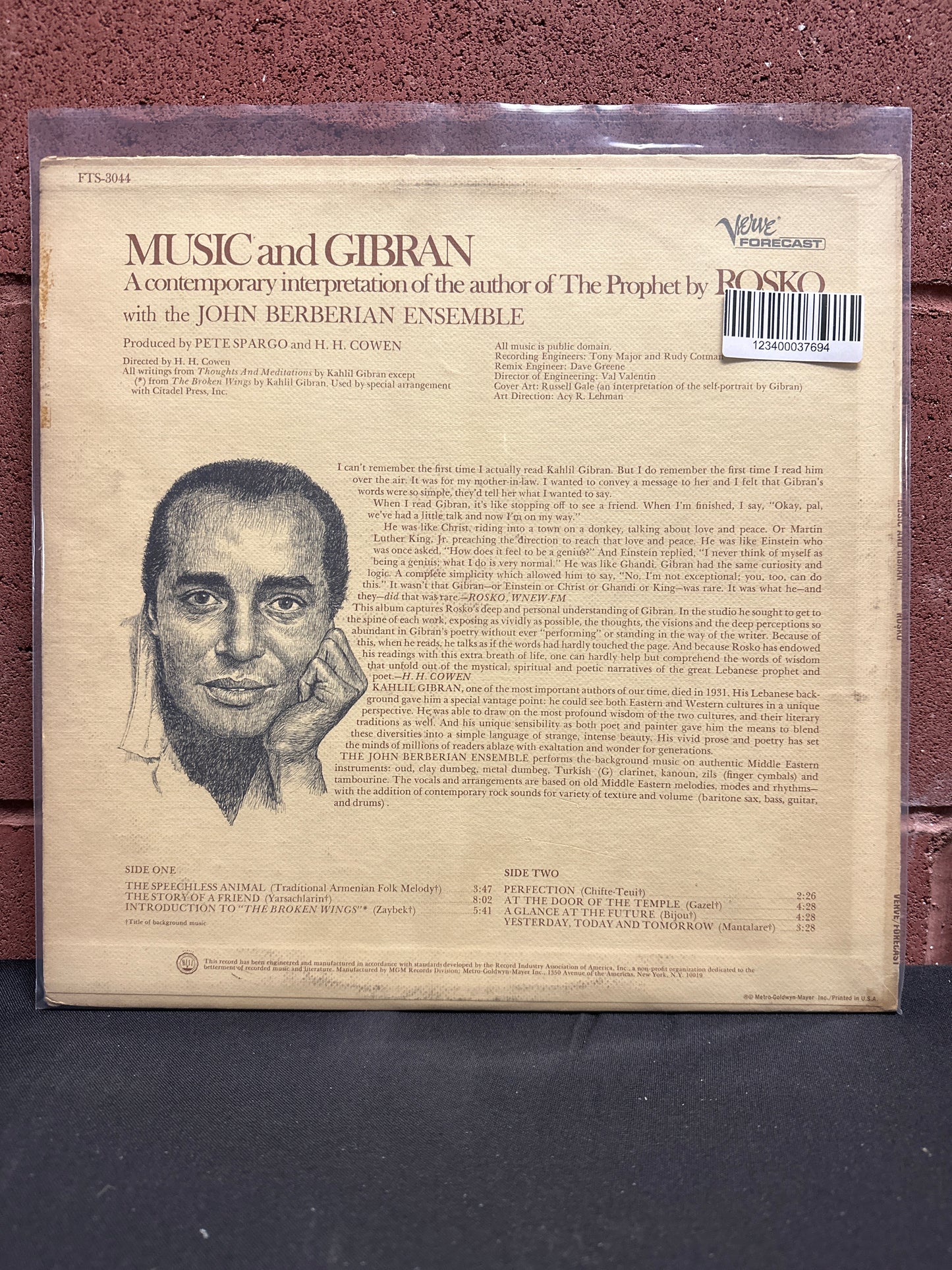 Used Vinyl:  Rosko With The John Berberian Ensemble ”Music And Gibran - A Contemporary Interpretation Of The Author Of "The Prophet"” LP