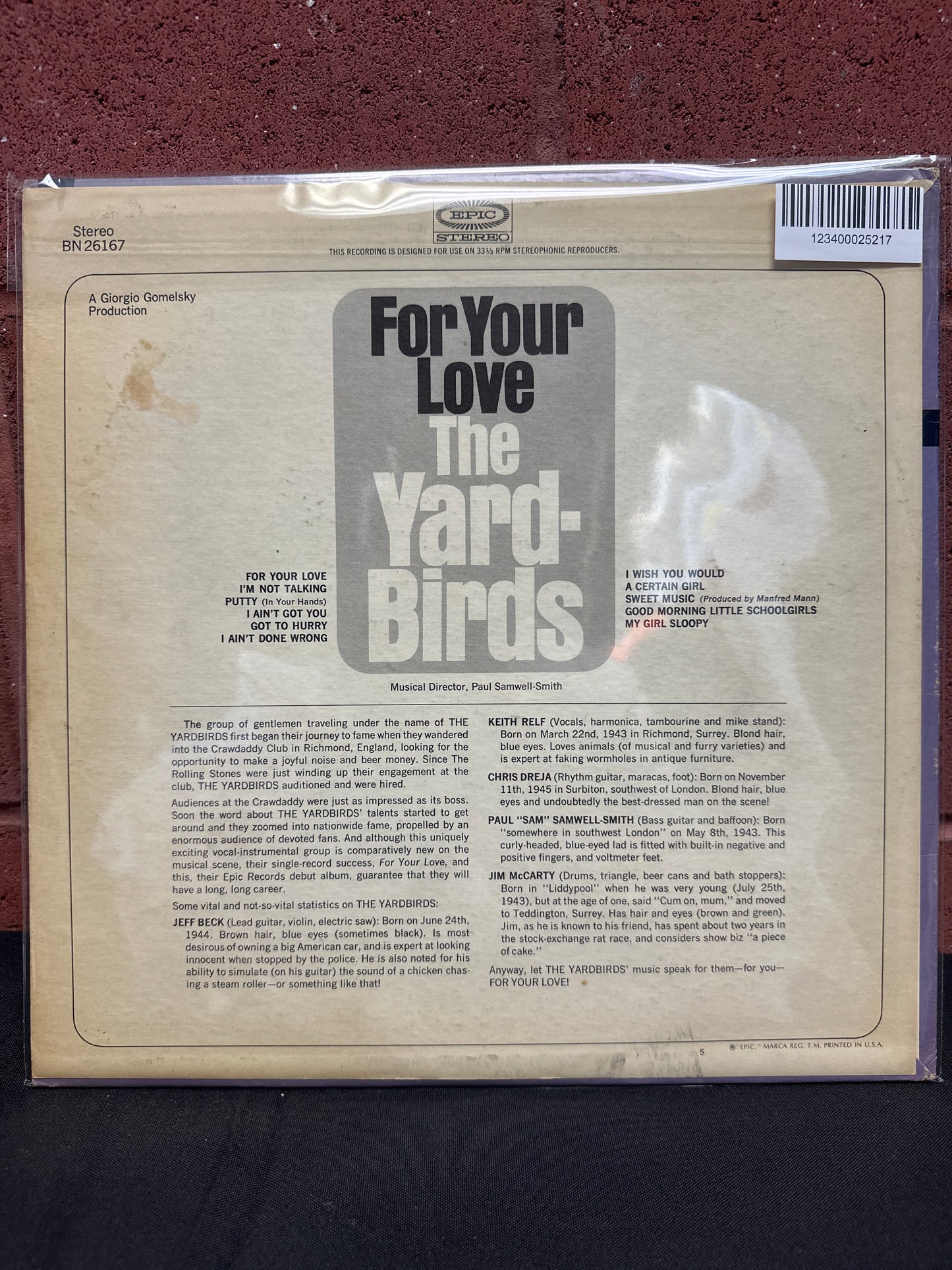 Used Vinyl:  The Yardbirds ”For Your Love” LP