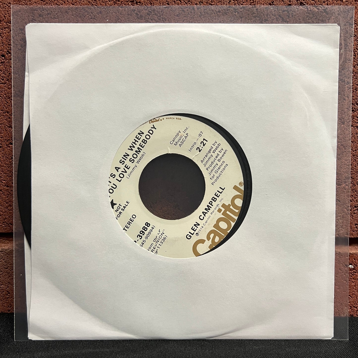 Used Vinyl: Glen Campbell " It's A Sin When You Love Somebody" 7" (Promo)