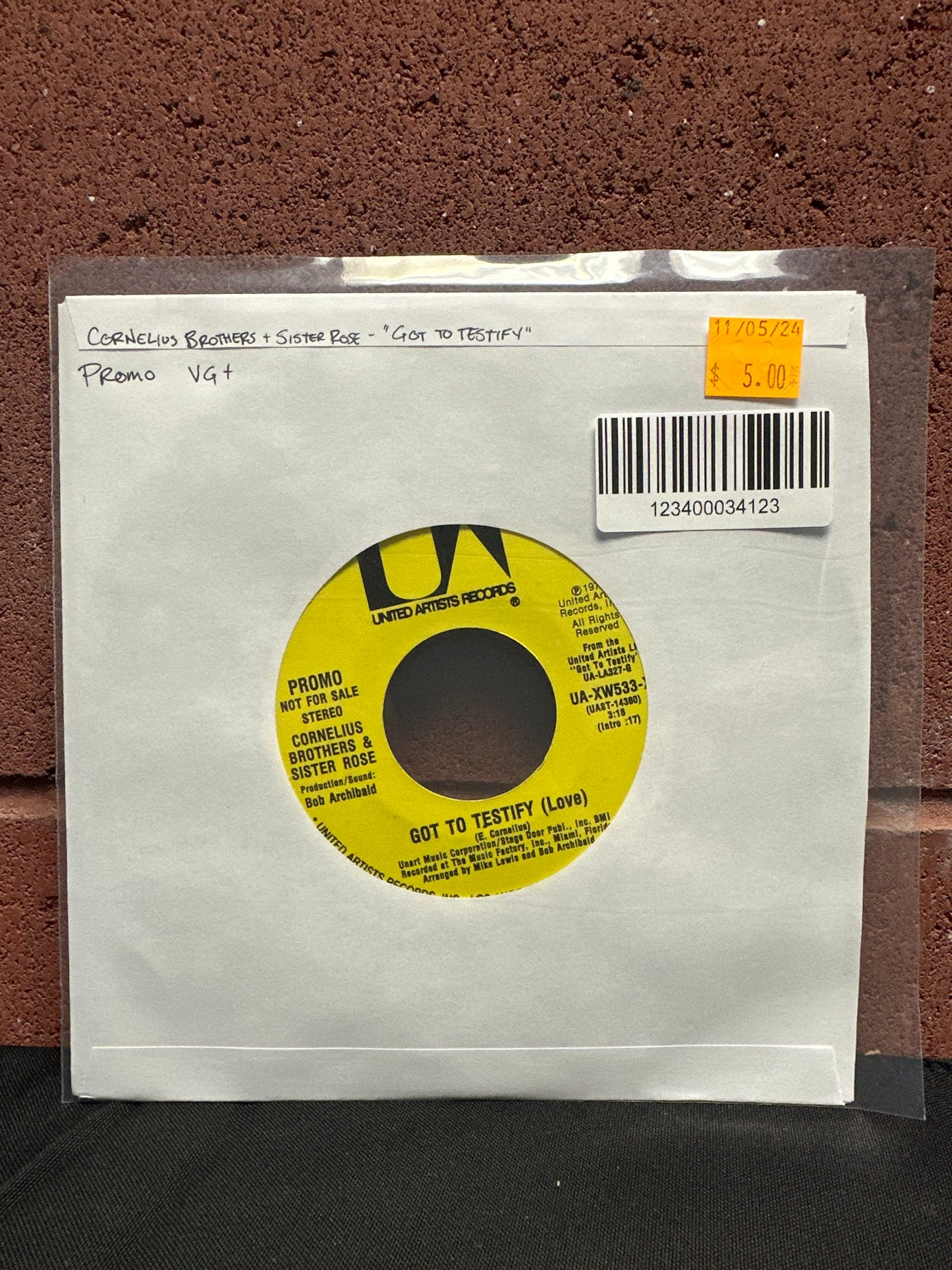 Used Vinyl:  Cornelius Brothers & Sister Rose ”Got To Testify (Love)” 7" (Promo)