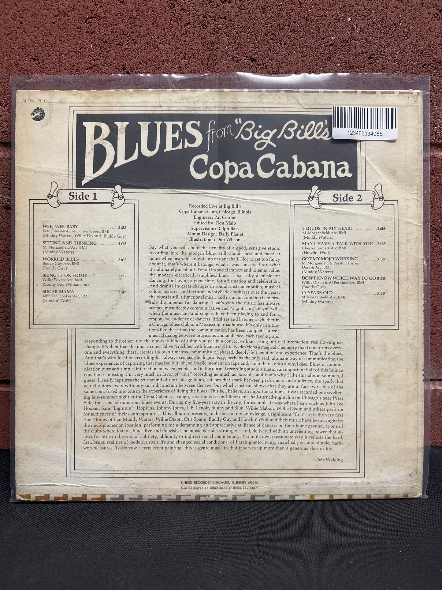 Used Vinyl:  Buddy Guy, Muddy Waters, Howlin' Wolf, Willie Dixon, Sonny Boy Williamson ”Blues From "Big Bill's" Copa Cabana” LP