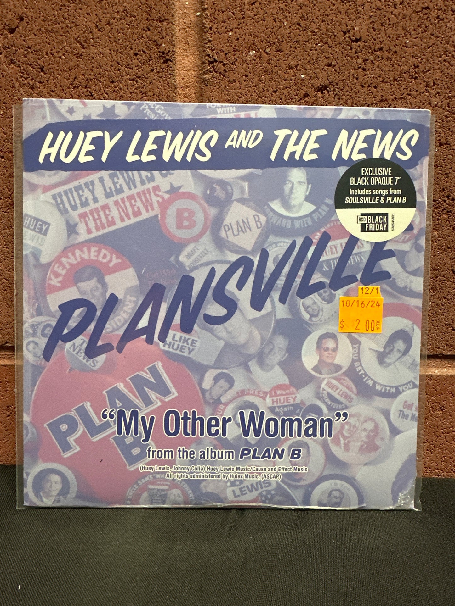 Used Vinyl:  Huey Lewis & The News ”Plansville” 7"