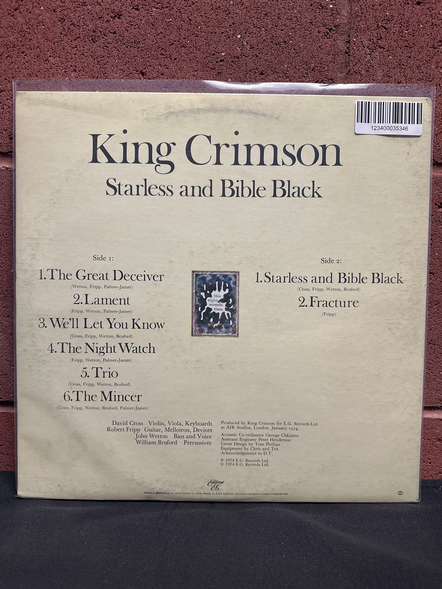 Used Vinyl:  King Crimson ”Starless And Bible Black” LP