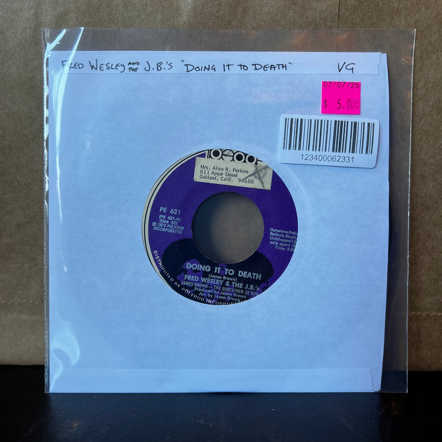 Used Vinyl: Fred Wesley and the J.B.'s "Doing It To Death" 7"