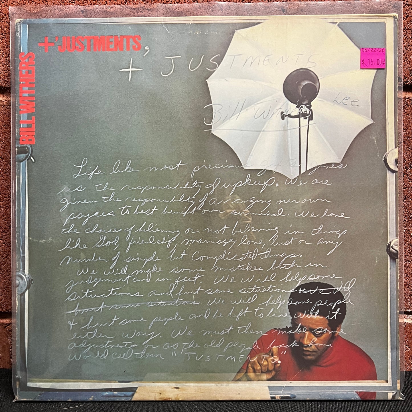 Used Vinyl: Bill Withers "+ 'Justments" LP (1974 Monarch press)