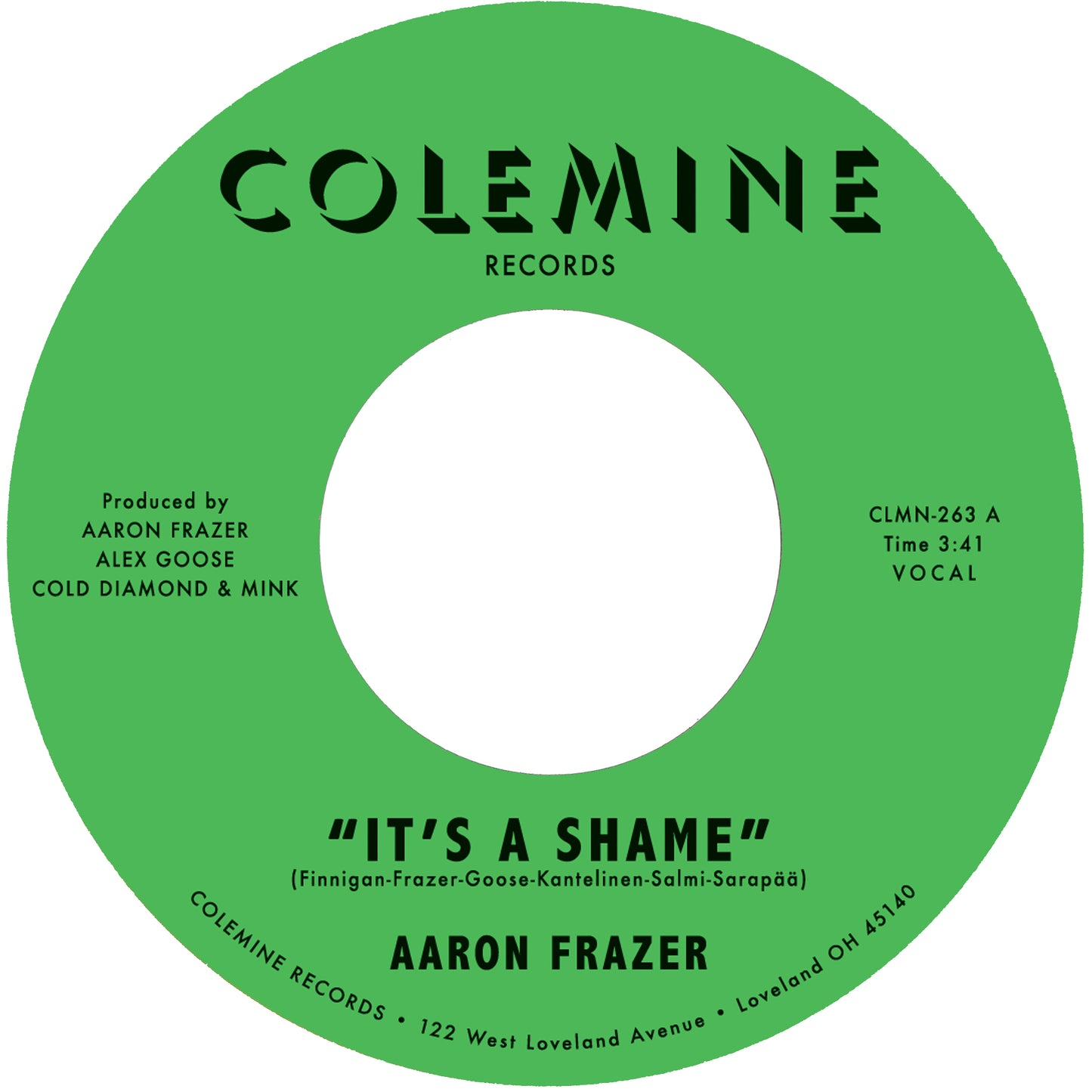 PRE-ORDER: Aaron Frazer "It's a Shame b/w The Fool" 7" (Natural w/ Green Swirl Vinyl)