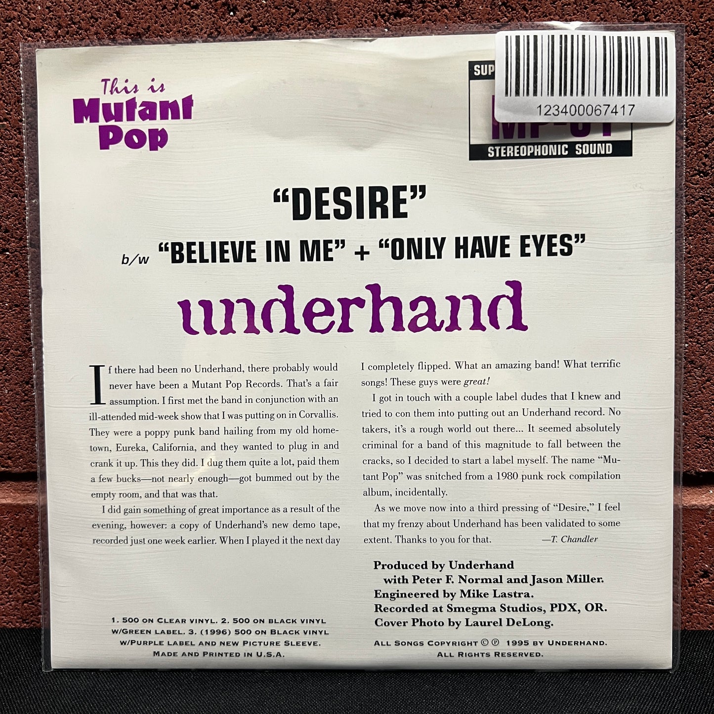 Used Vinyl: Underhand "Desire" 7" (1996 Press)