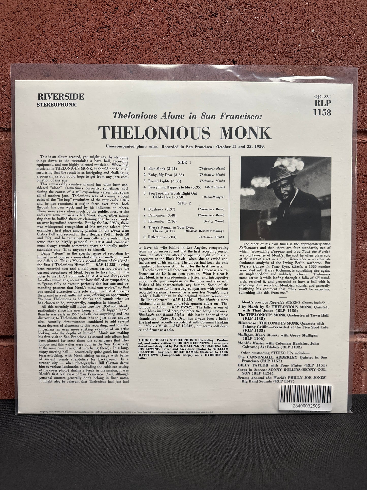 Used Vinyl:  Thelonious Monk ”Thelonious Alone In San Francisco” LP