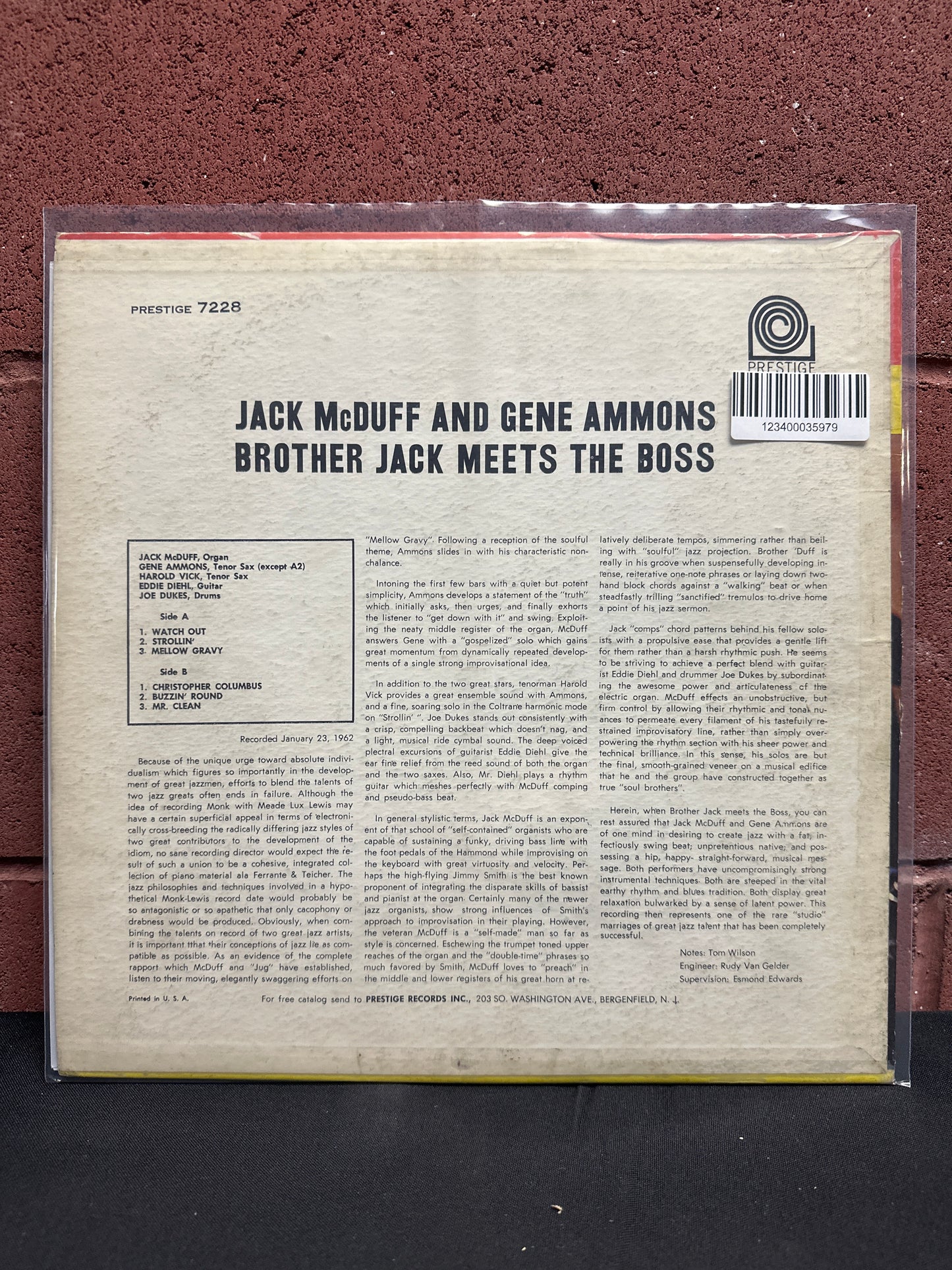 Used Vinyl:  Brother Jack McDuff With Gene Ammons ”Brother Jack Meets The Boss” LP