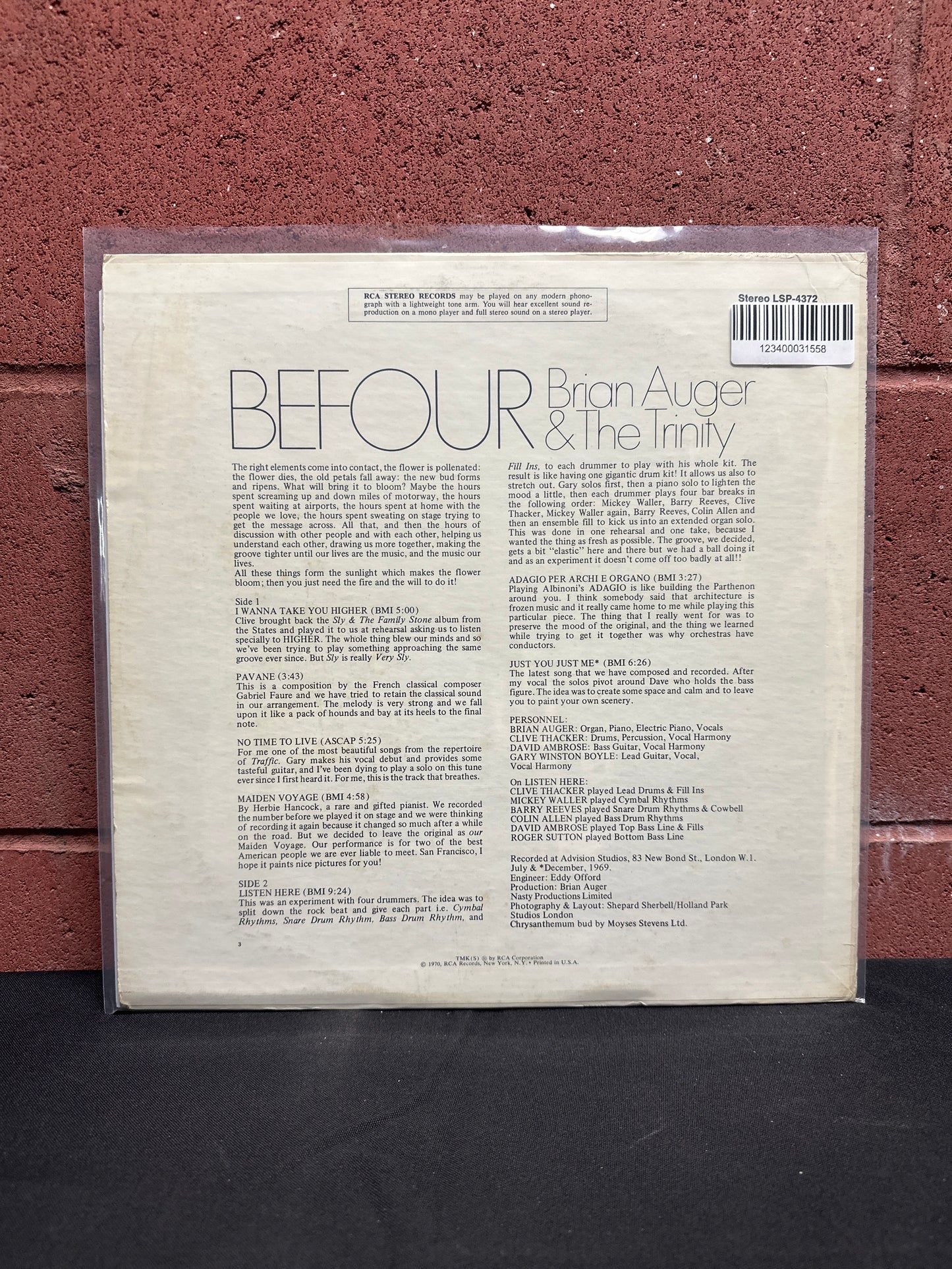 Used Vinyl:  Brian Auger & The Trinity ”Befour” LP