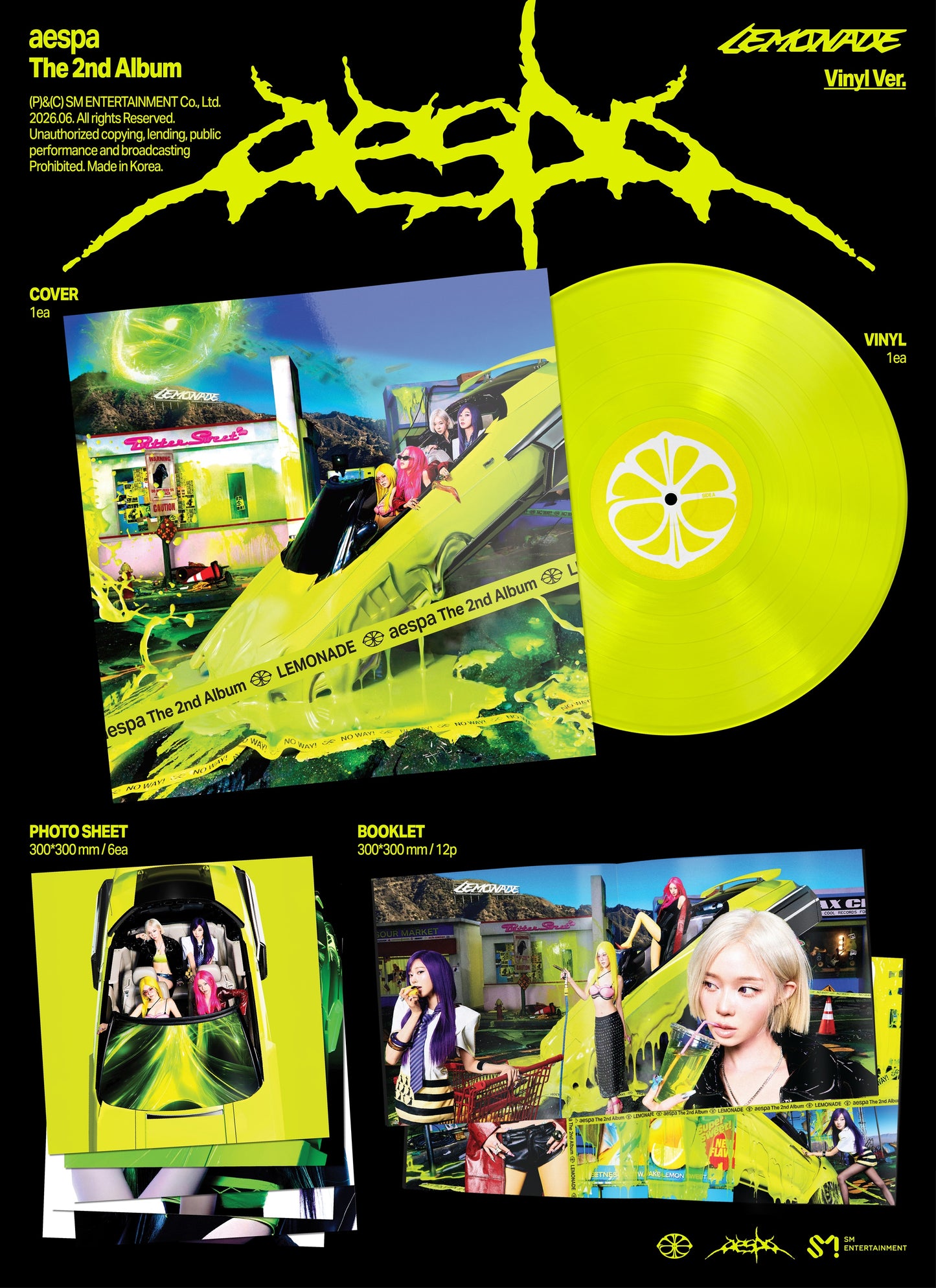 PRE-ORDER: aespa "The 2nd Album ‘LEMONADE’" LP (Neon Yellow Vinyl)