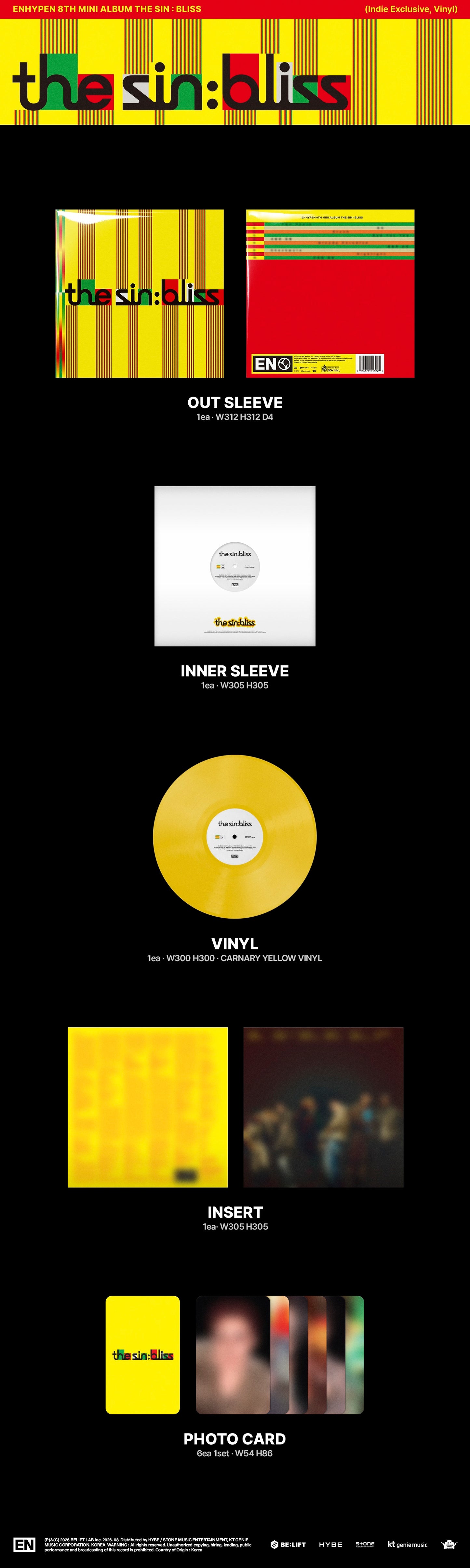 PRE-ORDER: ENHYPEN "THE SIN : BLISS" LP (Indie Exclusive Canary Yellow VInyl)