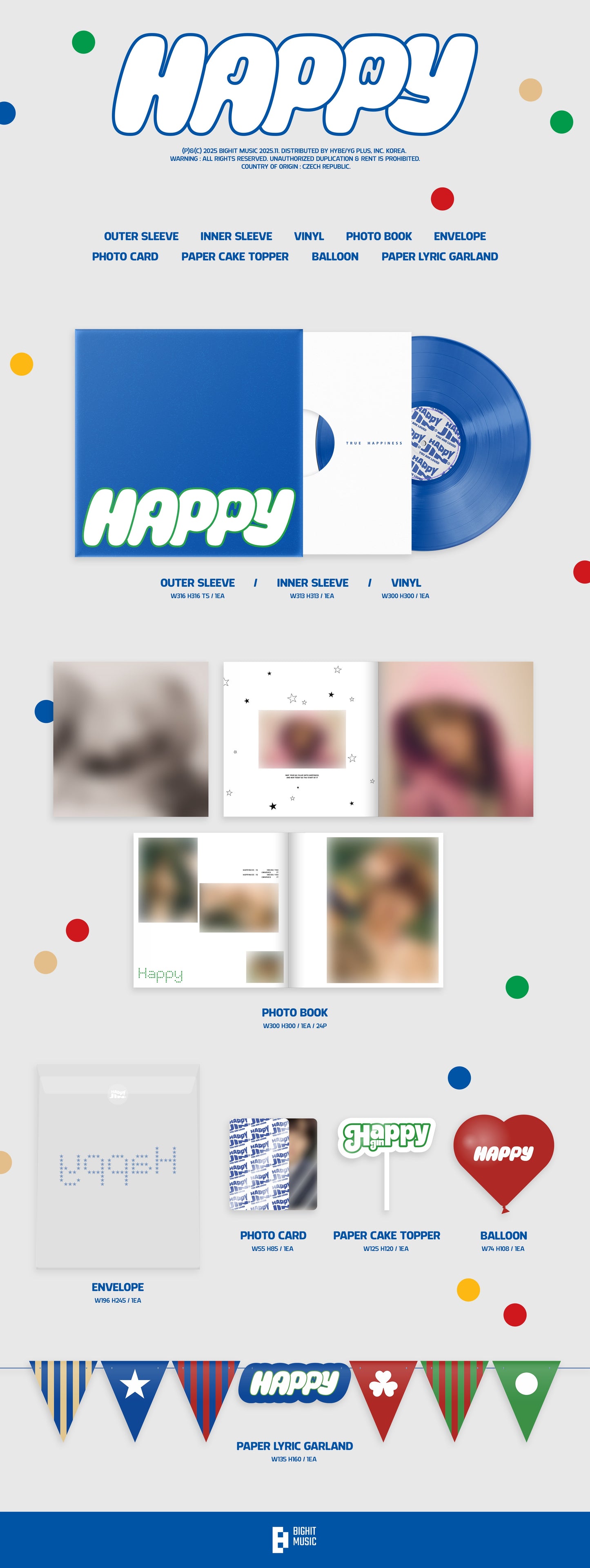 Jin (BTS) "Happy" 12" EP (Blue Vinyl)