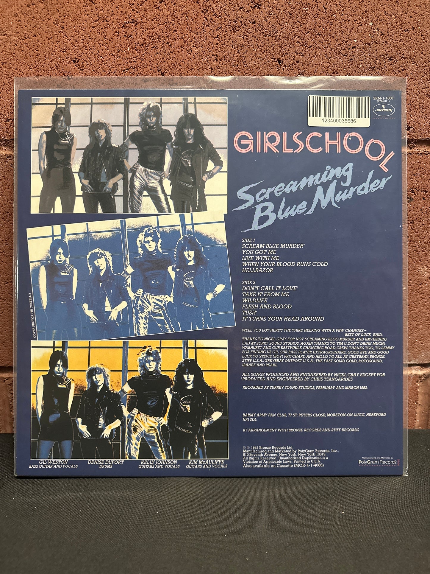 Used Vinyl:  Girlschool ”Screaming Blue Murder” LP