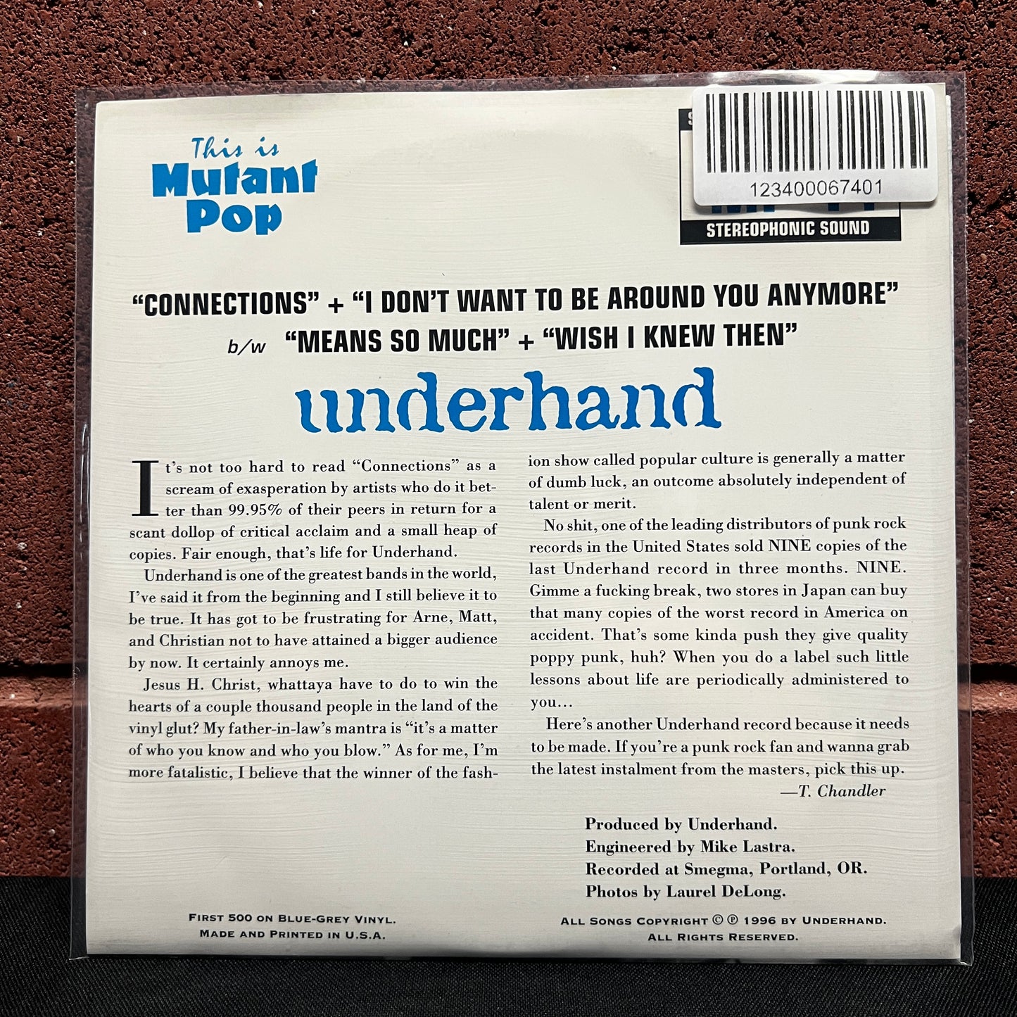 Used Vinyl: Underhand "Connections" 7" (1996 Press - Blue Vinyl)