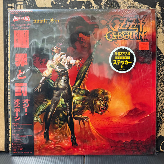 Used Vinyl: Ozzy Osbourne "Ultimate Sin" LP (Japanese Press. In Shrink  w/ Hype, sticker set and inserts!)