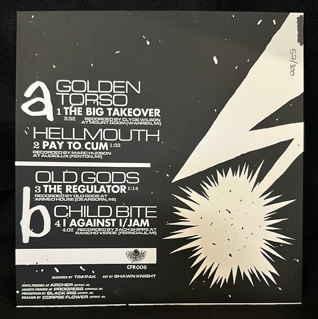 Used Vinyl:  Golden Torso / Hellmouth / Old Gods / Child Bite ”Gods Of Love: Four Bad Brains Songs Reinterpreted By Four Detroit Bands” 7" (Grey marble vinyl)
