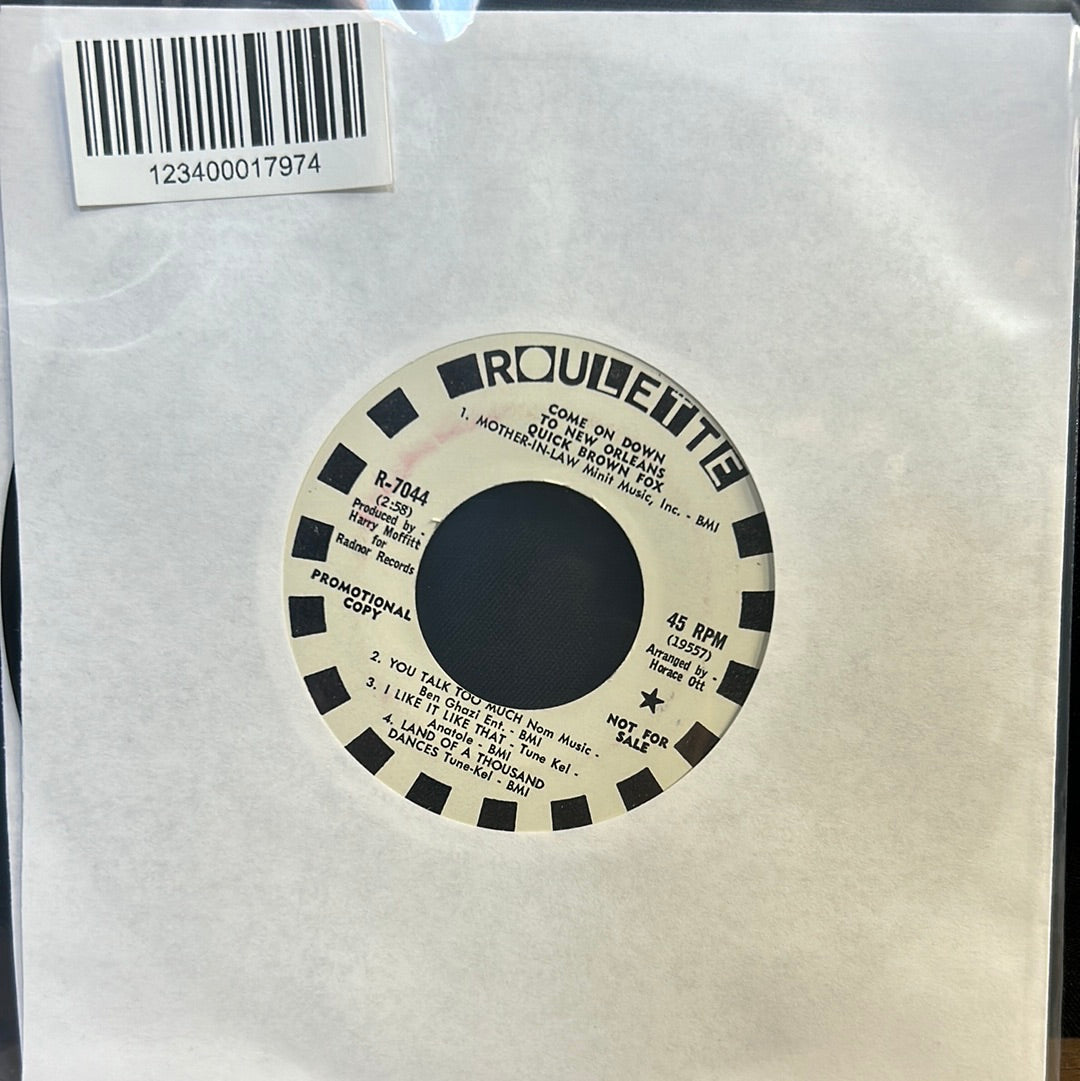 Used Vinyl:  Quick Brown Fox ”Come On Down To New Orleans / Workin' On My Thing” 7" (Promo)