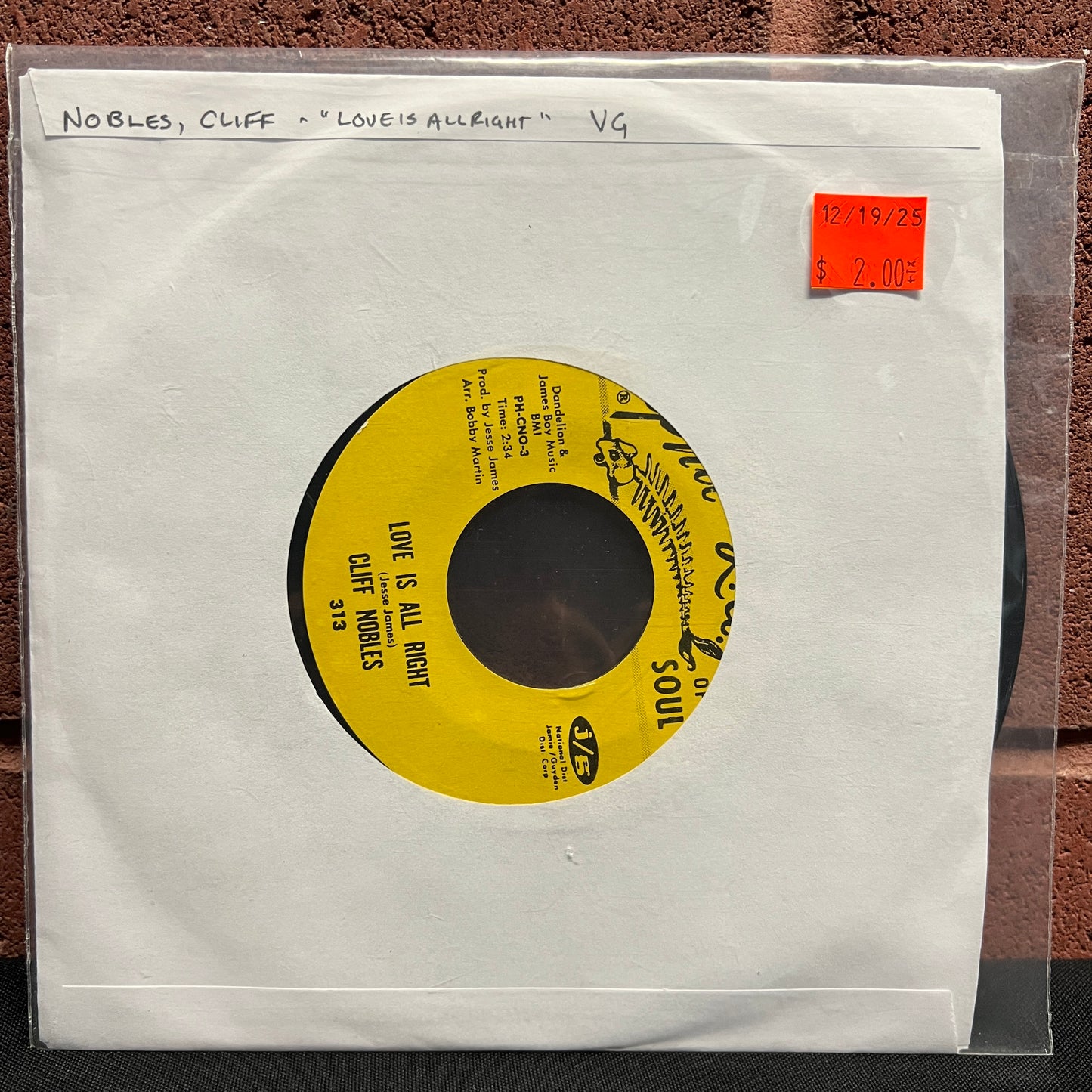 Used Vinyl: Cliff Nobles &Co.  "Love Is Alright/The Horse" 7"