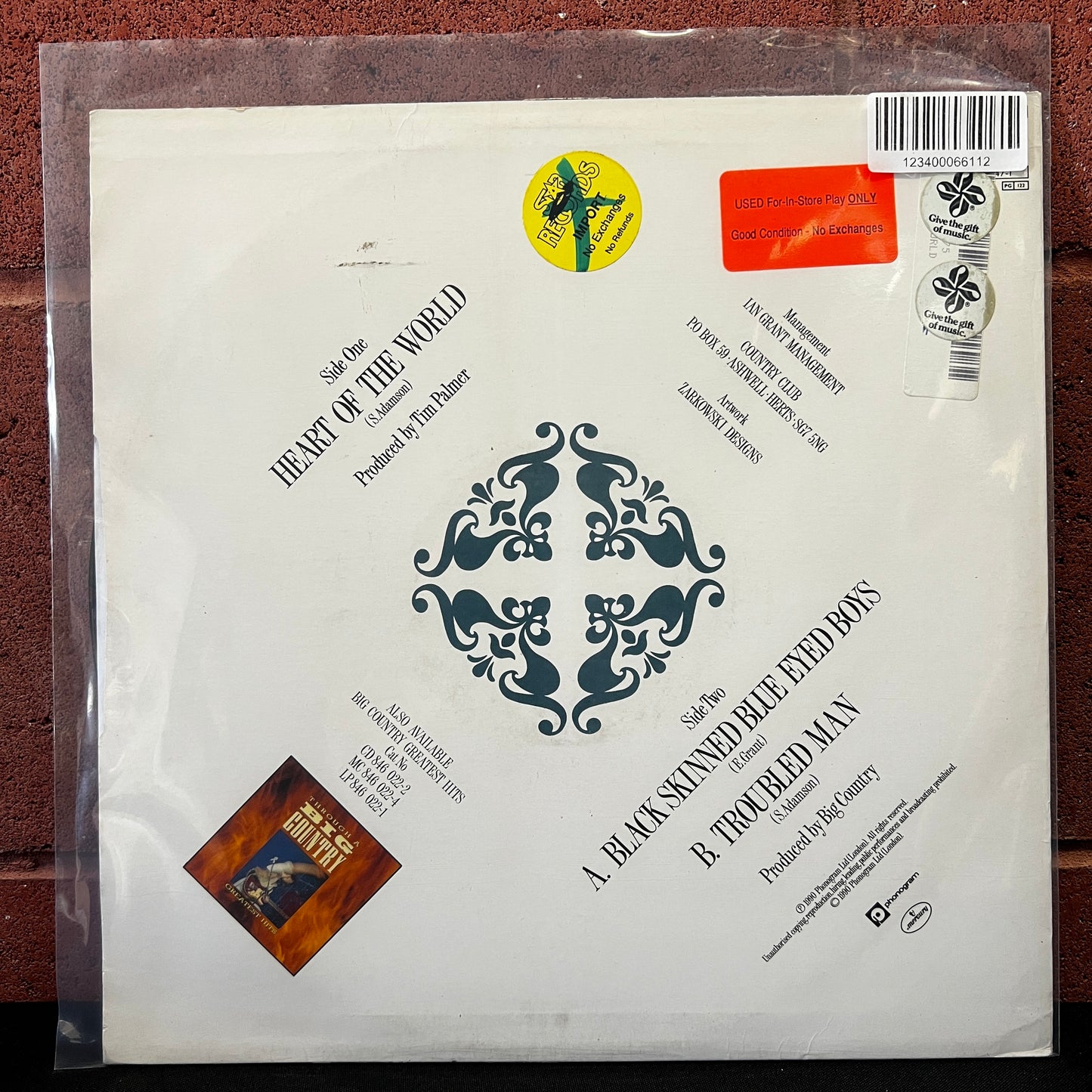 Used Vinyl: Big Country "Heart Of The World" 12" (1990 UK Press)