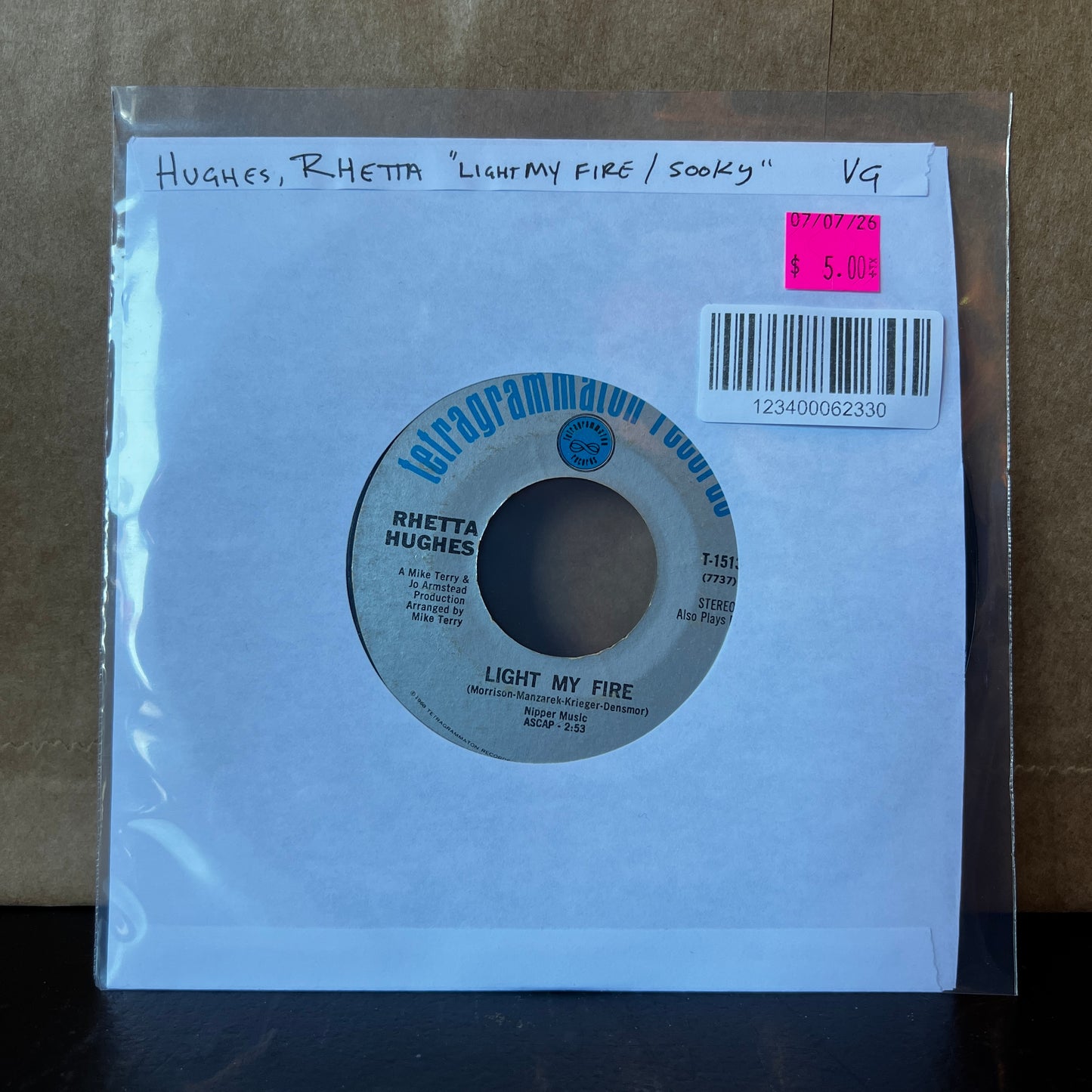 Used Vinyl: Rhetta Hughes "Light My Fire / Sooky" 7"